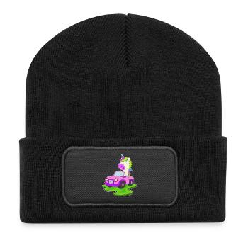 Einhorn Auto - Recycelte Patch Beanie - Schwarz - Vorne