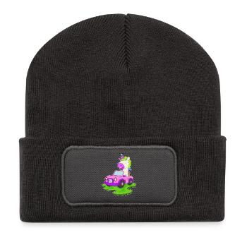 Einhorn Auto - Recycelte Patch Beanie - Dunkelgrau - Vorne