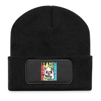 Rainbow Ramen Llama - Recycled Patch Beanie - black - Front
