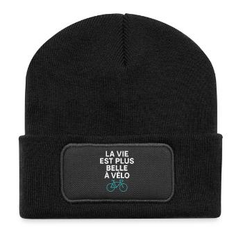 Life Is More Beautiful On Bike Cycling Humor - Recycled Patch Beanie - black - Front