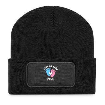 Expectant Mom BABY ON BOARD 2026 Funny - Recycled Patch Beanie - black - Front