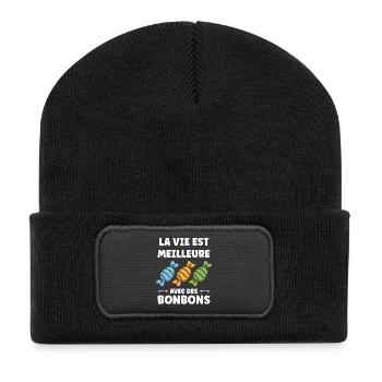 La vie est meilleure avec des bonbons - Beanie recyclé à patch - noir - Devant