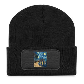 Miami Beach Florida Van Gogh Starry Night - Recycelte Patch Beanie - Schwarz - Vorne