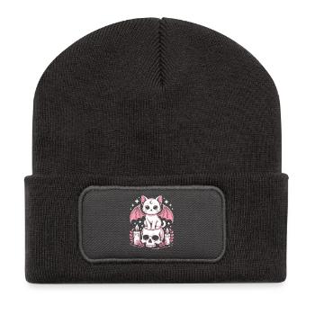 Chat Goth Pastel Kawaii - Beanie recyclé à patch - charbon - Devant