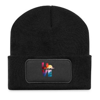 Seeotter Cartoon Bunte Liebe - Recycelte Patch Beanie - Schwarz - Vorne