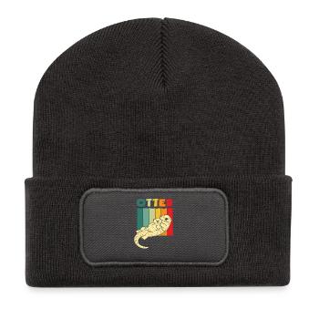 Dessin animé rétro de la loutre de mer - Beanie recyclé à patch - charbon - Devant