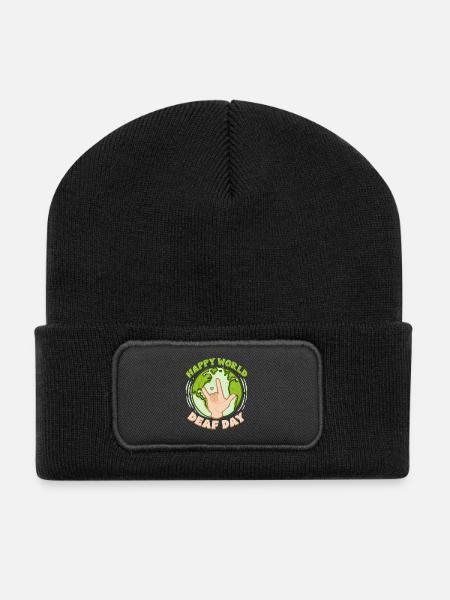 ASL Sign Language Interpreter World Deaf Day - Recycled Patch Beanie - black