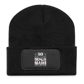 Bonus Mami Mama beste Mutter Muttertag Geschenk - Recycelte Patch Beanie - Schwarz - Vorne