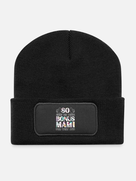 Bonus Mami Mama beste Mutter Muttertag Geschenk - Recycelte Patch Beanie - Schwarz