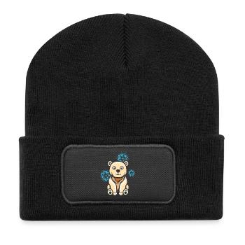Cartoon Eisbär mit Schneeflocken - Recycelte Patch Beanie - Schwarz - Vorne