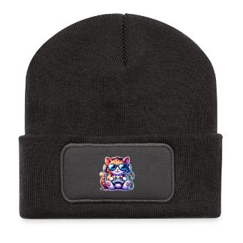Jeux de chat - Beanie recyclé à patch - charbon - Devant