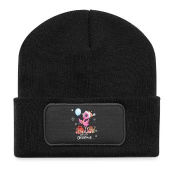 Flamingo à Noël. Cadeau de Noël - Beanie recyclé à patch - noir - Devant