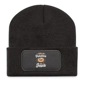 I Run On Potatoes And Jesus - Recycled Patch Beanie - dark grey - Front