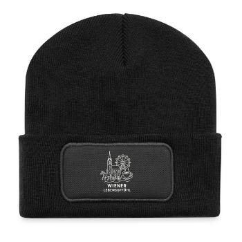 Wiener Lebensgefühl Collage - Recycelte Patch Beanie - Schwarz - Vorne