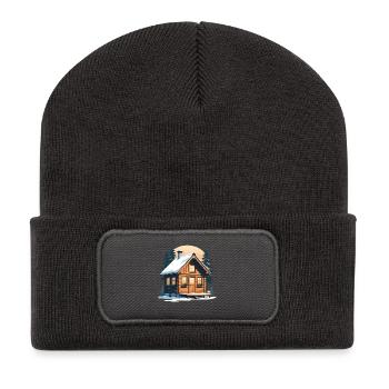 Winter wooden cottage in the snow - Recycled Patch Beanie - dark grey - Front