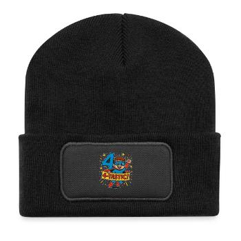 4 TASTIC Superhero Birthday Party Gift For Four - Recycelte Patch Beanie - Schwarz - Vorne