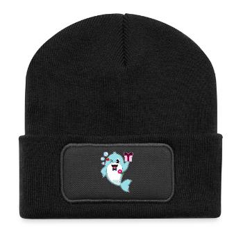 Delfin Bräutigam Fliege Hochzeit - Recycelte Patch Beanie - Schwarz - Vorne