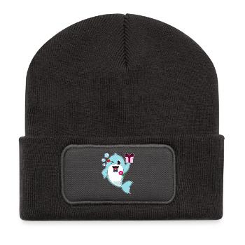 Delfin Bräutigam Fliege Hochzeit - Recycelte Patch Beanie - Dunkelgrau - Vorne