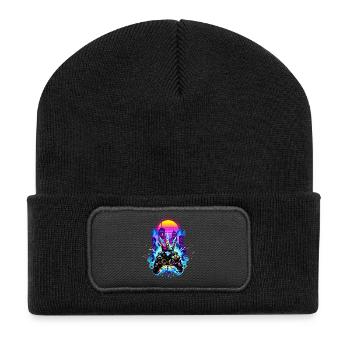 Gaming King Retrowave Controller Neon 80s Stadt - Recycelte Patch Beanie - Schwarz - Vorne