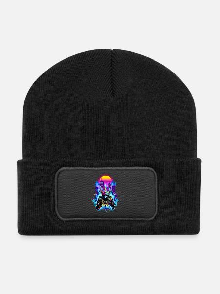 Gaming King Retrowave Controller Neon 80s Stadt - Recycelte Patch Beanie - Schwarz