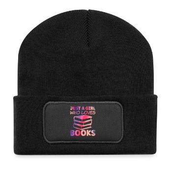 Just a girl who loves books - Recycelte Patch Beanie - Schwarz - Vorne