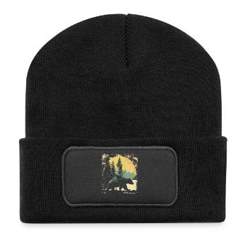 Retro Outdoor Wilderness Bear Trees - Recycled Patch Beanie - black - Front