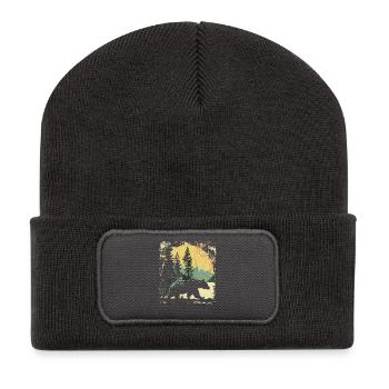 Rétro extérieur nature sauvage ours arbres - Beanie recyclé à patch - charbon - Devant