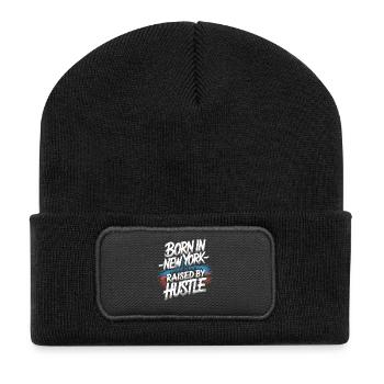 Born in New York – Hustle Streetstyle - Recycelte Patch Beanie - Schwarz - Vorne