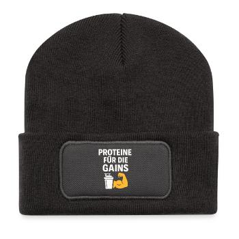 Proteine Für Die Gains - Recycelte Patch Beanie - Dunkelgrau - Vorne