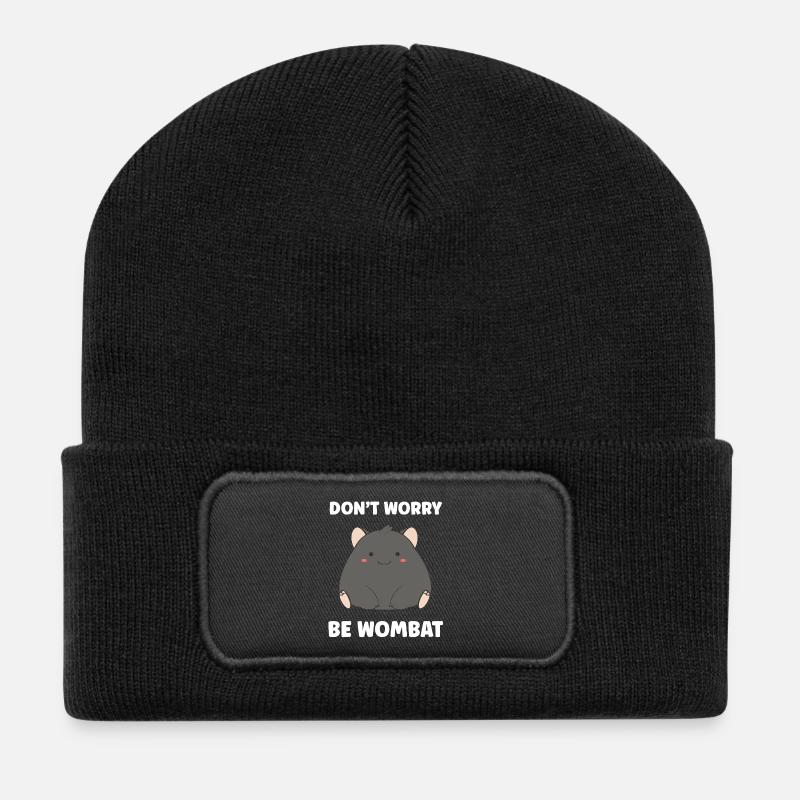 Wombat Friedliches Muster Freude - Recycelte Patch Beanie - Schwarz
