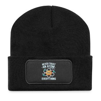 Witziges Physik Shirt – Trau keinem Atom Spruch - Recycelte Patch Beanie - Schwarz - Vorne