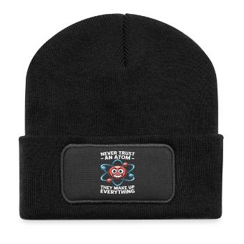 Witziges Physik Shirt – Trau keinem Atom Spruch - Recycelte Patch Beanie - Schwarz - Vorne
