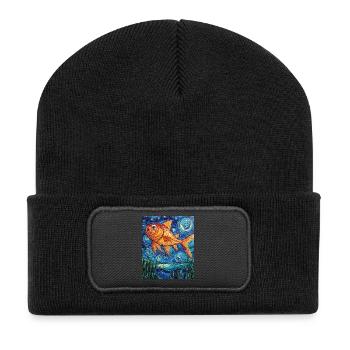 Goldfisch Fisch Van Gogh Style  - Recycelte Patch Beanie - Schwarz - Vorne