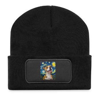 Pitbull Dog Dogs Van Gogh Style Starry Night - Recycled Patch Beanie - black - Front