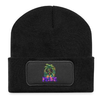 Peace - Tropical Palm Tree & Plants - Recycled Patch Beanie - black - Front