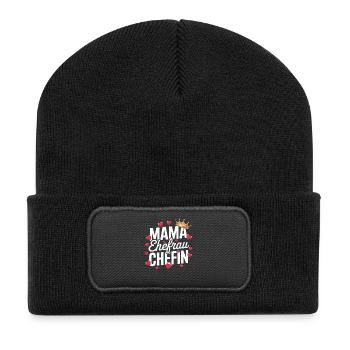  Mama Ehefrau Chefin Krone Herzen Spruch Muttertag - Recycelte Patch Beanie - Schwarz - Vorne