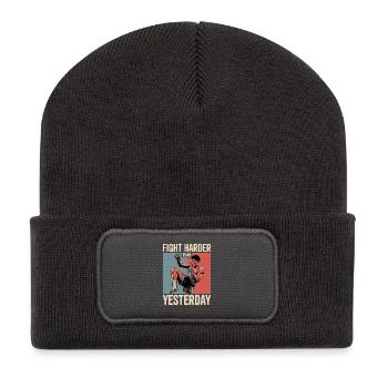 Kämpfe härter als gestern - Recycelte Patch Beanie - Dunkelgrau - Vorne