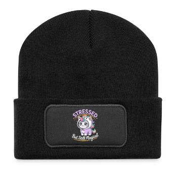 Stressé mais toujours magique - Drôle de chat Licorne - Beanie recyclé à patch - noir - Devant