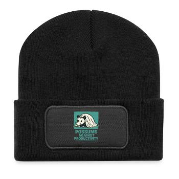 Possums Against Productivity Humor Quote - Recycled Patch Beanie - black - Front