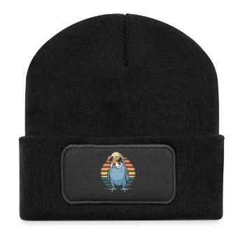 Bunter Wellensittich - Recycelte Patch Beanie - Schwarz - Vorne