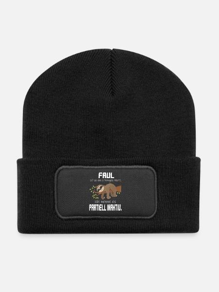 Faul, aber Partiell Aktiv Faultier - Recycelte Patch Beanie - Schwarz