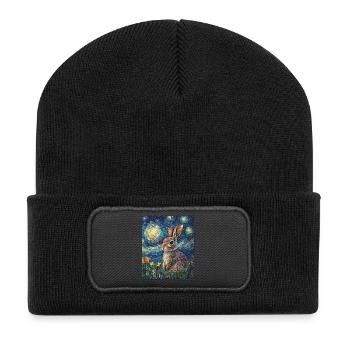 Lapin Lapin Lapin Van Gogh Style Nuit étoilée - Beanie recyclé à patch - noir - Devant