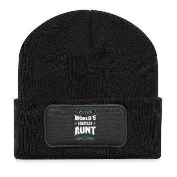 Weltbeste Tante Motiv - Recycelte Patch Beanie - Schwarz - Vorne