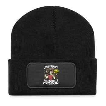 Calisthenics Mein Lieblingsspielplatz Fitness - Recycelte Patch Beanie - Schwarz - Vorne