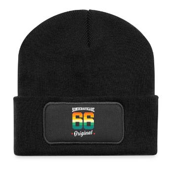 66 Geburtstag - Recycelte Patch Beanie - Schwarz - Vorne