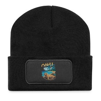 Oahu Tropical Seal Beach Paradise Scene - Recycled Patch Beanie - black - Front