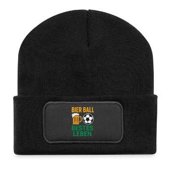 Bier Ball Bestes Leben – Fußballfan Design - Recycelte Patch Beanie - Schwarz - Vorne