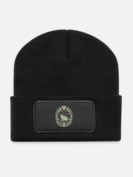 Grenouille et champignons avec ciel étoilé - Beanie recyclé à patch - noir