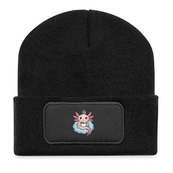 Axolotl avec café sur nuage Café du matin Kawaii - Beanie recyclé à patch - noir - Devant