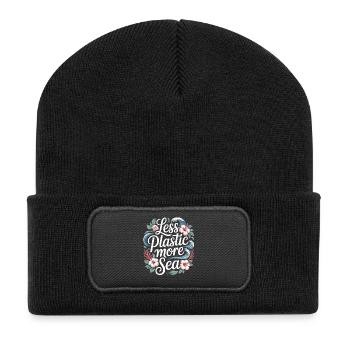 Less Plastic More Sea – Environmental Design Flowers - Recycled Patch Beanie - black - Front